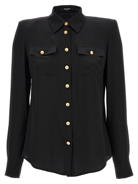 Logo Button Shirt Shirt, Blouse Black