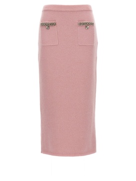 Self Portrait 'Pink Embellished Knit Midi' Skirt