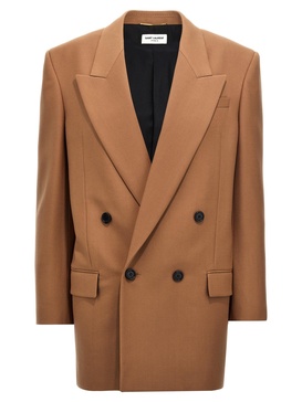 Gabardine Double-Breasted Blazer Blazer And Suits Beige