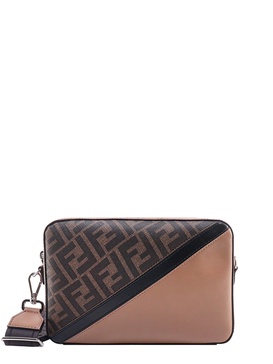 Coated canvas and leather shoulder bag with FF motif