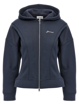 Logo Embroidery Hoodie Sweatshirt Blue