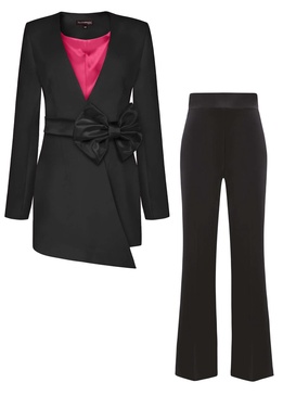 Black Pearl Power Suit With Satin Bow Belt