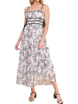 leaf maxi dress in off white/black