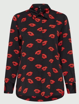 Yeah Black With Lips Print Satin Shirt 24231160632 Col 004