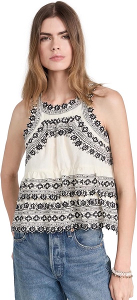 sea women's amina embroidery tank top, cream