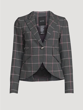 one button plaid blazer in grey