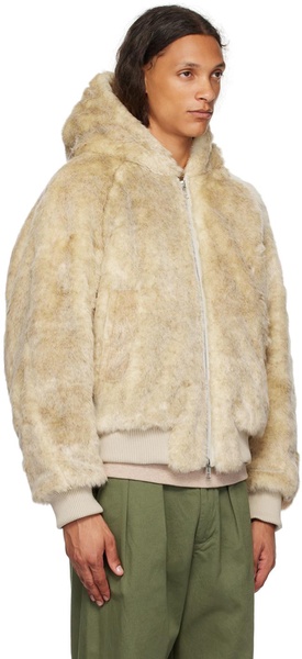 Beige Hooded Faux-Fur Jacket