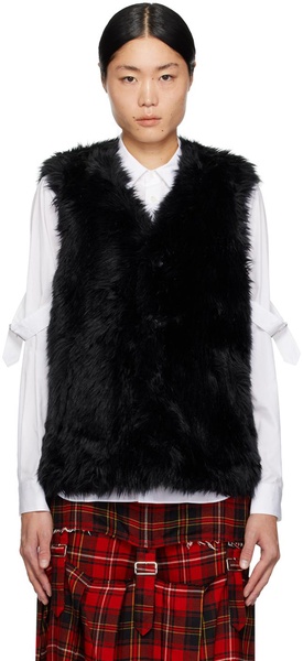 Black V-Neck Faux-Fur Vest