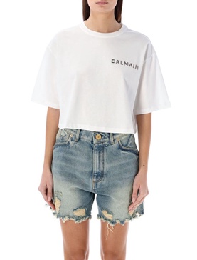 Balmain Cropped T Shirt With Metallic Logo