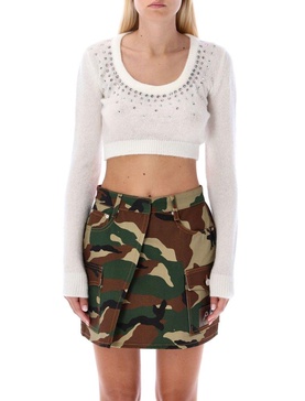 Alessandra Rich Embellished Crewneck Cropped Jumper