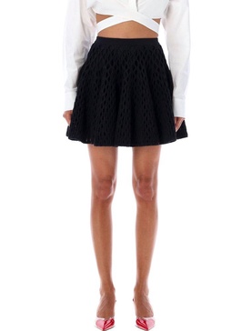 High-rise wool-blend open-knit miniskirt