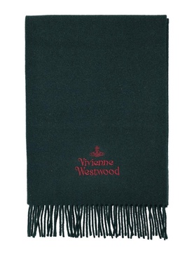 Vivienne Westwood Logo Embroidered Fringed Scarf