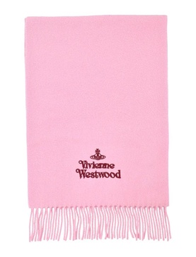 Vivienne Westwood Logo Embroidered Fringed Scarf