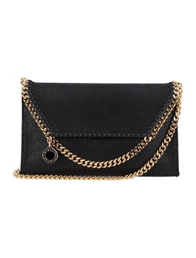 STELLA MCCARTNEY Mini Falabella Black Faux Leather Crossbody Handbag with Chain Detail and Eco-Conscious Design