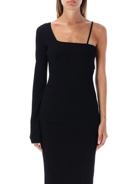 Helmut Lang One-Shoulder Ribbed Knitted Top