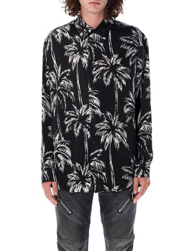 BALMAIN Men's Satin Palm Print Button-Up Shirt