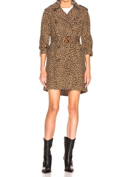 raglan sleeve trench coat in leopard