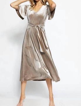 v-neck velvet midi dress in champagne