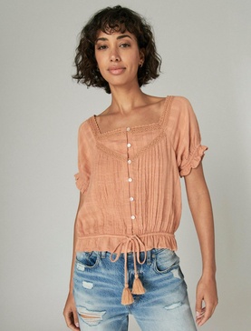 women's short sleeve peasant top