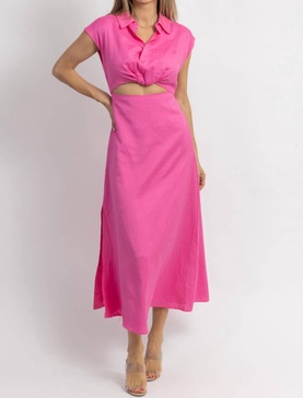 jacey button down midi dress in pink