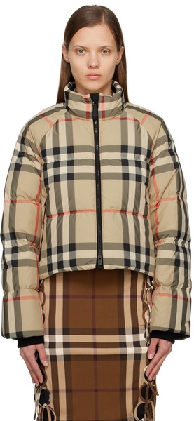 Beige Vintage Check Down Jacket