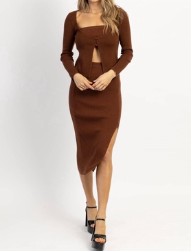 evie cardi midi 3 piece set in mocha