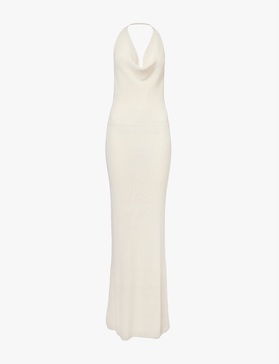 Cowl-neck backless cotton-blend maxi dress