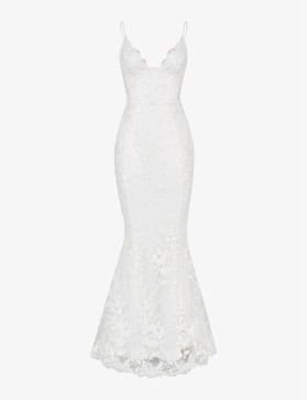 Solene scallop-trim floral-lace bridal gown