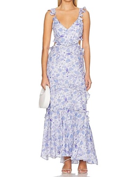 cassis floral ruffle maxi dress in blue floral