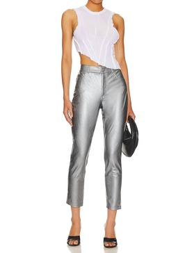 faux leather high waisted pants in platinum