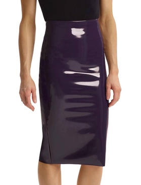 faux patent leather midi skirt in aubergine