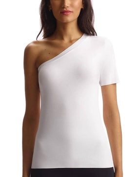 essential cotton one-shoulder tee in white