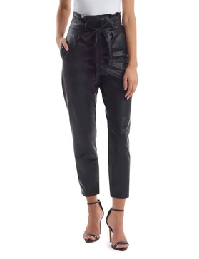 faux leather paperbag pant in black