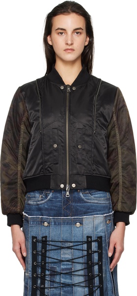 Black Mesh Sleeve Bomber Jacket