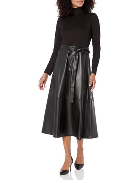 Anne Klein Women's Combo Vegan Leather Dress