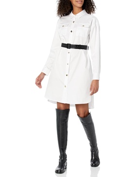 KARL LAGERFELD Women's Logo Button Detail Poplin Dress