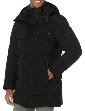 Vince Camuto Men's Long Parka Winter Jacket with Hood and Pocket Detail