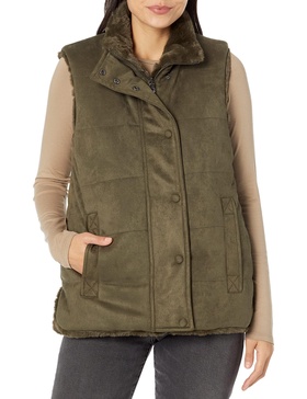 Anne Klein Women's Scuba Suede Faux Fur Lined Vest