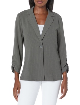 Adrianna Papell Women's Tall Size Printed Ruched 3/4 Sleeve One Button Notch Blazer