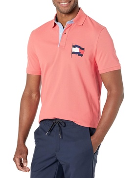 Tommy Hilfiger Men's Short Sleeve Cotton Pique Flag Polo Shirt in Custom Fit