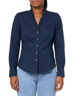 Brooks Brothers Women's Long Sleeve Non-Iron Stretch Ruffle Neck Blouse