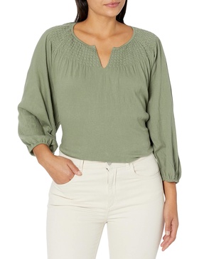 Lucky Brand Women's Smocked Yoke Long Sleeve Top