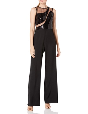 Tadashi Shoji womens Slvless Sequin/Crepe Jumpsuit