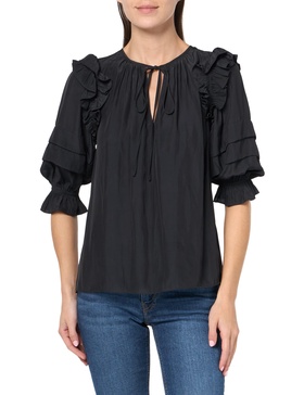 Ramy Brook Women's Samira Ruffled Shoulder V Neck Top