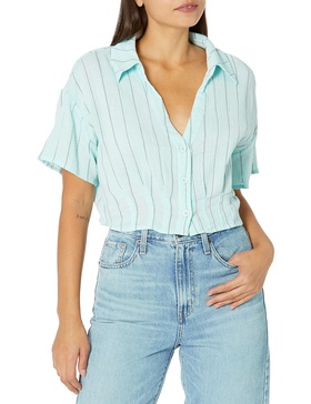 Monrow Women's Ht1213-pinstripe Gauze S/S Shirt