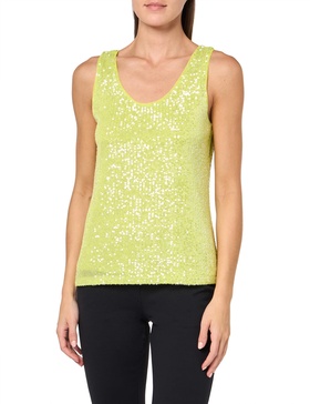 Anne Klein Women's Sequin Mesh Double V Scoop Tank W Piping