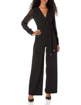 Tommy Hilfiger Womens Surplus Neckline Tie Scuba Crepe Straightleg Jumpsuit