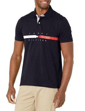 Tommy Hilfiger Men's Short Sleeve Cotton Pique Flag Graphic Polo Shirt in Custom Fit