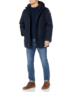 DKNY Men's Water Resistant Hooded Logo Parka Jacket