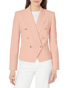 BCBGMAXAZRIA Women's Fitted Double Breasted Blazer Long Sleeve Button V Neck Peak Lapel Functional Pocket Jacket